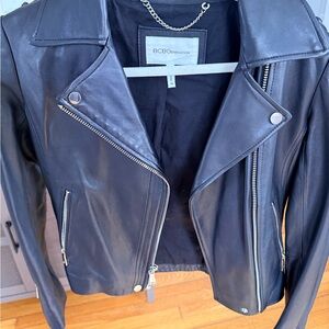 BCBGeneration Black Leather Asymmetric Moto Jacket